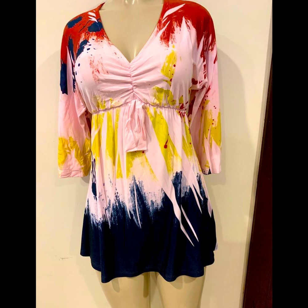 Daniel Benjamin tie dye dress pink red blue vintage top size S